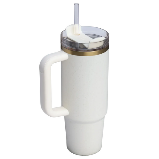 Off White Color Stainless Steel Tumbler with Handle & Straw Lid